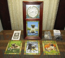 Danbury Mint Precious Pugs  Tiffany Style Stained Glass 4 Season Wall Clock Cute picture