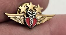 VTG Lapel Pinback Hat Pin Gold Tone Wings Caduceus Red Heart 3 Stars  picture