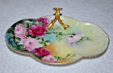 Antique W GUERIN LIMOGES Hand Painted Gold Red ROSES 10 1/2
