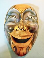 Vintage Signed Handcarved Indonesia Butterfly Man Mask Hibiscus Wood picture