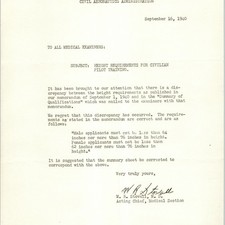 1940 Civil Aeronautics Administration Medical Examiner Letter Pilot Height CAA picture