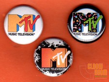 Set of three 1" MTV pins buttons 80s music television picture