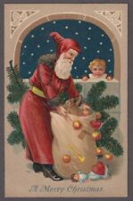 Long  Robe Santa Claus with Child~Fruit ~Tree~Antique~ Christmas Postcard~k549 picture