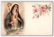 Religious Postcard Virgin Mary Art Flowers c1910's Unposted Antique picture