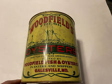 Vintage Woodfield`s Fresh Oysters 1 Gallon Can, Galesville Md. picture