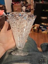 Vintage lead crystal Hofbauer Bleikristall V shaped vase w/ etched bird Germany picture