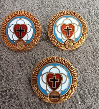 3 Vtg 1/10 10k gold filled Lutheran sunday school award pins picture