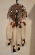 Native American Art Mandala Feathers Leather Beads Wool Dream Catcher Vintage picture