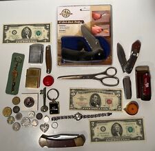 Vintage Junk Drawer Lot Of Rare Items, Lighters, Currency, Knives, Sterling picture