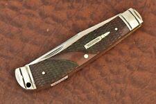 WINCHESTER TRADEMARK BROWN CHECKERED BONE SADDLEHORN TRAPPER KNIFE NICE (16253) picture