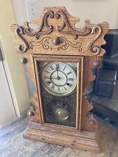 Beautifully carved antique pendulum oak mantle clock picture