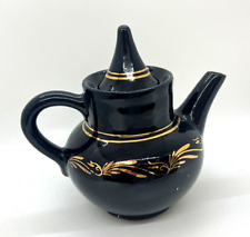 Vintage Antique Bulgarian Teapot Black and Gold Ceramic picture