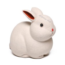 2.4" China Yixing Zisha Duan Clay Squat Inner Ear Tiny White Rabbit Tea Pet picture