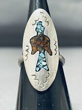 SINGER FAMILY VINTAGE NAVAJO TURQUOISE CORAL STERLING SILVER RING OLD picture