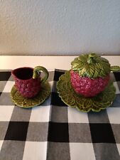 Italica Ars Majolica Raspberry Cream and Sugar Set With Plates And Spoon picture