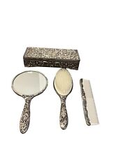 Godinger Ornate Silver Plated Jewelry Box, Hand Mirror, Comb, And Brush picture