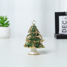 Christmas Tree Trinket Box Hinged Rhinestone Jeweled Color Enamel Ring Box picture