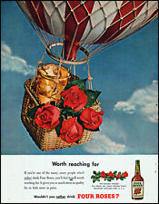 1949 Hot Air Balloon Basket Four Roses Whiskey iced retro photo print ad L94 picture