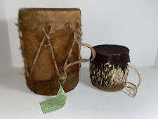 Two African Furry Animal Fur/Skin Drums Tribal picture