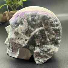 635g Electroplate Natural Sphalerite Quartz Carved Skull Crystal Reiki Healing  picture