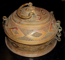 Antique Indian Islamic Old Copper Hand Carved Jewellery Box Jali Box Net Design picture
