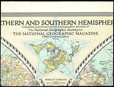 ⫸ 1943-4 April Vintage WORLD MAP NORTHERN & SOUTHERN HEMISPHERES - VTG#1 picture