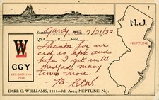 Vintage Amateur Radio QSL Postcard, 1932, W2CGY, Neptune, NJ, Scott #632 picture