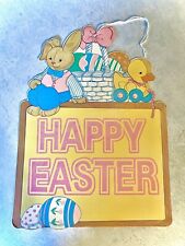 Vintage Eureka USA MADE Happy Easter Eggs Basket Bunny Die Cut Cardboard Kitsch picture