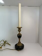 Vintage Brass & Black Green Granite Stick Lamp with cord switch. WORKING picture