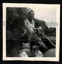 MAN LAKE CANOE w/OUTBOARD MOTOR HAT OUTBOARD MOTOR WAKE OLD/VINTAGE PHOTO- A721 picture