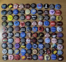 HUGE Lot of 100 Buttons Pins 80's 90's Vintage Style Funny Miscellaneous Lot #18 picture