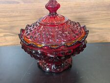 Vtg Fenton Hobnail Red Amberina Footed Covered Candy Dish/Compote 6 3/4