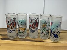 Set of 5 Vintage 1959 Colorado Rockies Centennial Frosted Libbey Tall Glasses picture