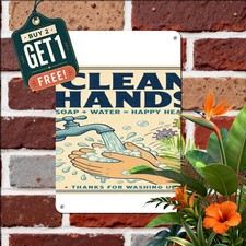 Hand Washing Reminder Tin Sign Playful Soap Restroom Metal Plaque 8x12 picture