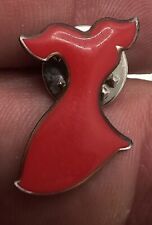 VTG Lapel Pinback Hat Pin Woman's Red Dress Silve Tome Enameled Heat Health  picture