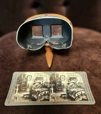 Antique 1897 Stereoscope Card Viewer With Etched Housing And One Card As Is picture