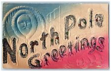 c1910's North Pole Greetings Airbrushed Embossed Glitter Eskimo Antique Postcard picture