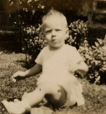 Vintage B&W 1940s Philadelphia Row Home Photo Infant Child Sitting in Grass  picture