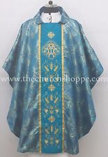 NEW METALLIC MARIAN BLUE Gothic Vestment & Stole set with AM Embroidery, Casula, picture