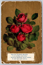 Postcard 1910 With the heartiest affection Roses Gilt Gold picture