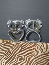 Vintage Antique Solid Cast Aluminum Comedy Tragedy Wall Hangers Smile And Cry  picture