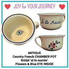 ANTIQUE Blue EYE INSIDE Country French CHAMBER POT Bridal ‘al la mariée’ Flowers picture