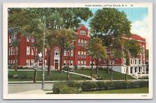 Postcard Little Falls New York High School Flowers and Trees on Lawn picture