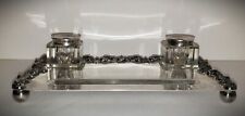 Victorian or Edwardian Sheffield Silver Double Crystal Ink Well Holder Desk Set picture