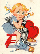 c1905 VALENTINE CRYING GIRL PONYTAILS CUTTING ONIONS UNDIVIDED POSTCARD 44-125 picture