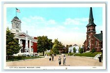 1935 Crowd Walking in City Hall Square, Meriden Connecticut CT Postcard picture