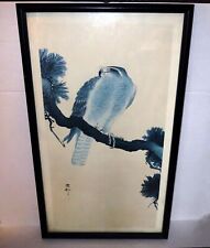 Signed Antique JAPANESE - FALCON BIRD BLOCK PRINT - GALLERY FRAMED picture