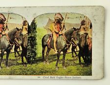 Native American Chief Bald Eagle Sioux Indians Stereoview Stereoscope Card L1 picture
