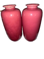 Pair of Japan Monochrome  Pink Awaji Vases (One Repaired) Art Deco Era picture