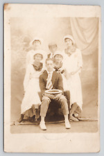 RPPC Group of People in Studio TRIMMED Real Photo Postcard picture